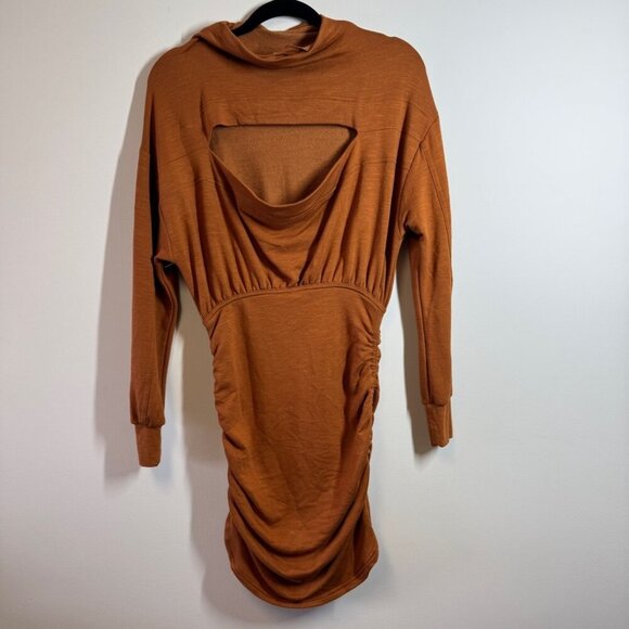 Daily Practice Rust Brown Ruched Mini Sweater Dress Open Back Long Sleeve Small - Picture 6 of 12